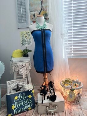 Forever 21 Royal Blue Strapless Mini Dress with Black Trim